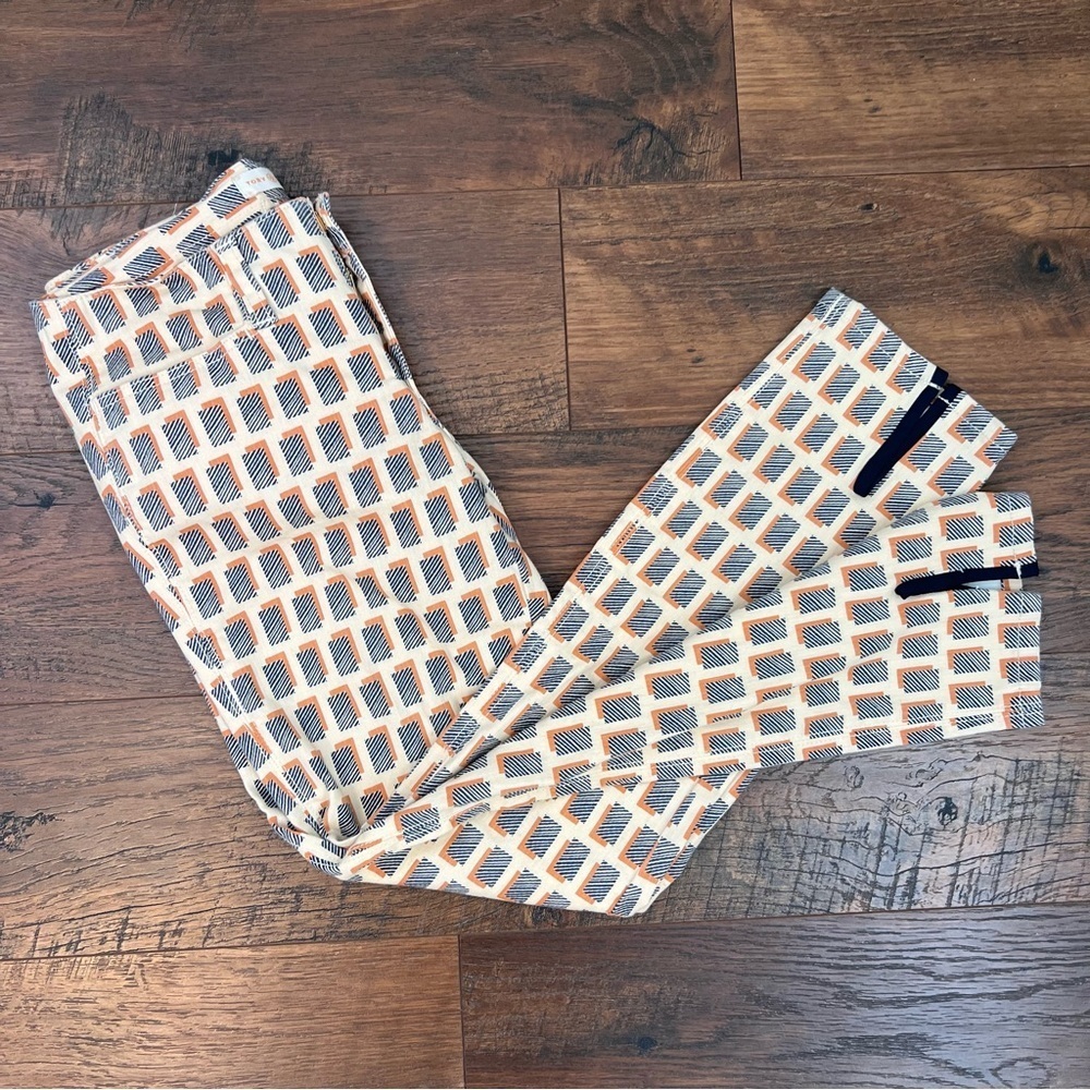 Tory Burch Size 26 Beige Geometric Print Ankle Cropped Skinny Jeans